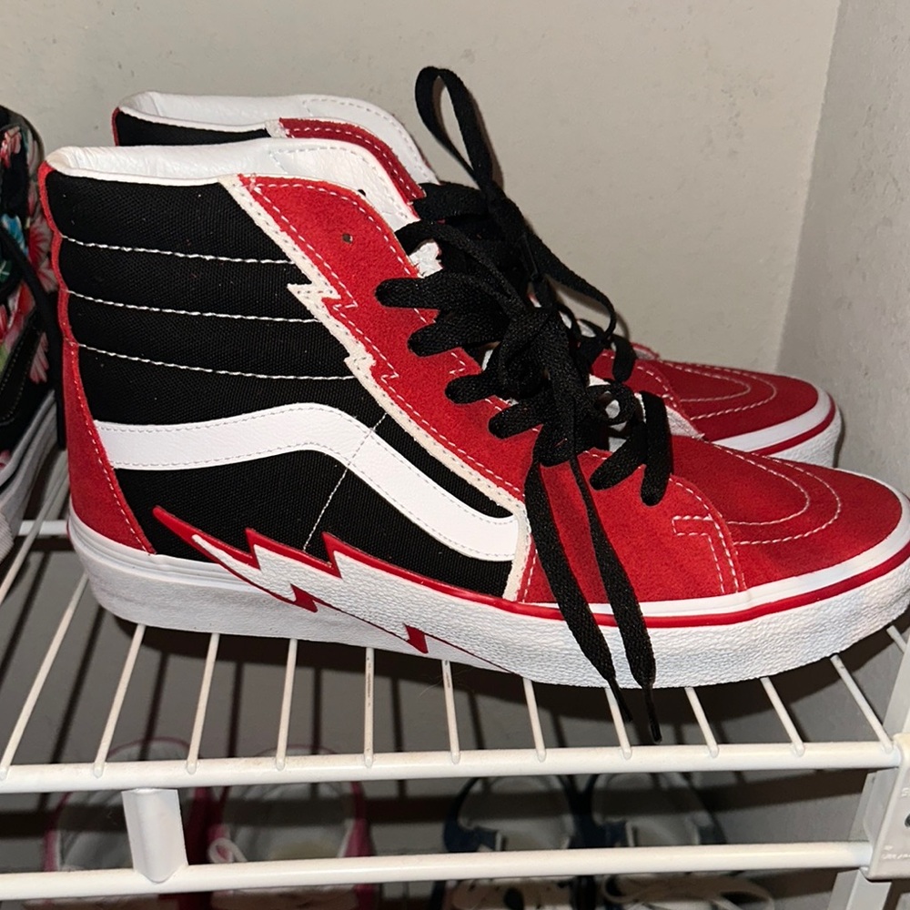 Stylish Red and Black High-Top Vans